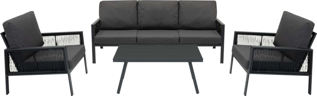 Gartenmöbel Set 4-teilig Anthrazitgrau mit Rattan Aufbewahrungsbox Schwarz 582L