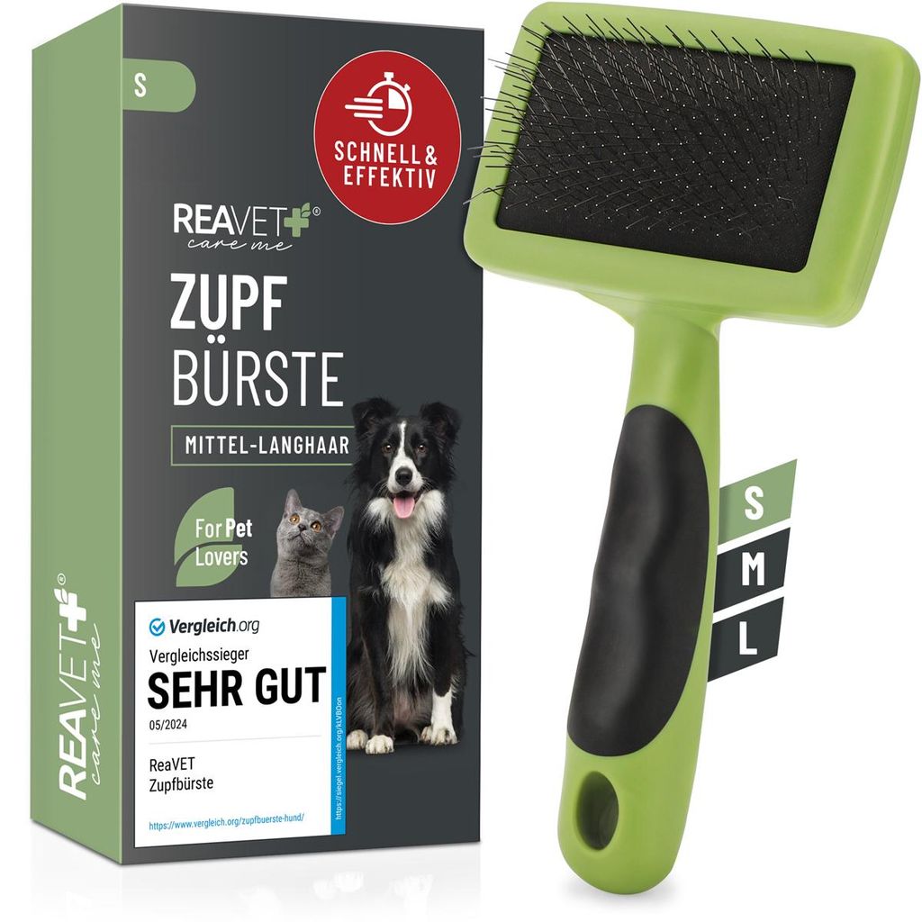 REAVET Hundebürste, Katzenbürste, Zupfbürste für Langhaar Hunde & Katzen I Kleine Rassen (S) I Entfernt sanft Unterwolle, Verfilzungen & Knoten...