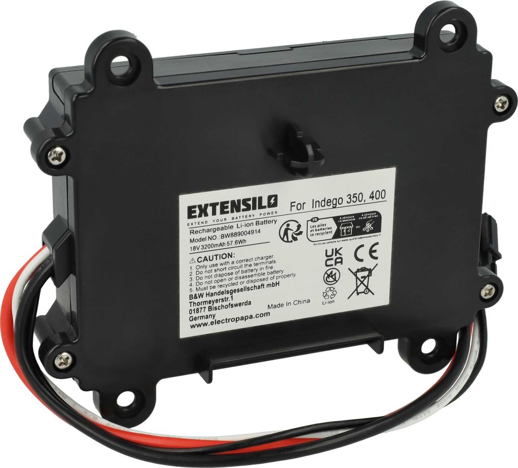 EXTENSILO Akku kompatibel mit Bosch Indego 350, M 700, 400, XS 300, S 500 Rasenroboter (3,2Ah, 18V Li-Ion)