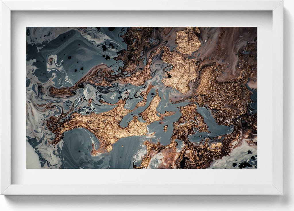 Goldene Felsstruktur– Wandbild mit Rahmen – Gerahmtes Bild – Wanddekoration – 60x40 cm – Schwarz Rahmen