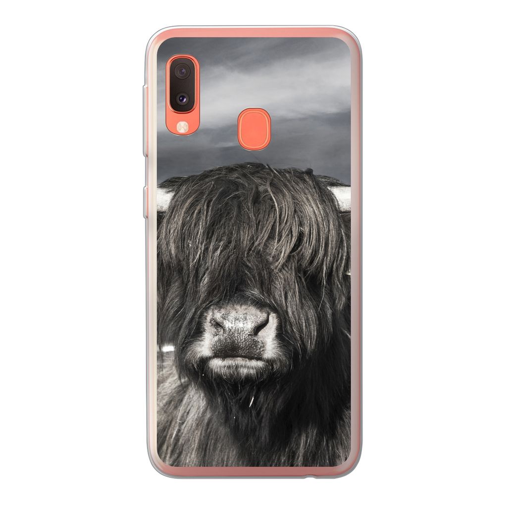 MuchoWow Handyhülle Schutzhülle Hülle für Samsung Galaxy A20e Schottischer Highlander - Tiere - Hörner Silikon Softcase Handy Hülle - Abdec...