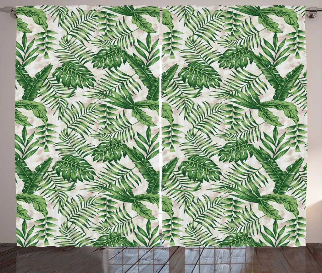 ABAKUHAUS Rideau Rustique Feuilles Hawaïennes 280x225 cm Vert Coco