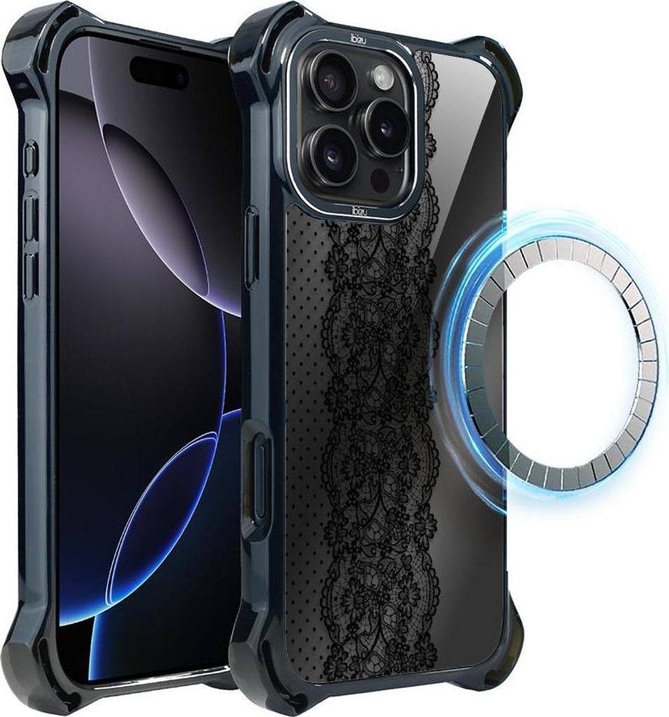 Schutzhülle für das iPhone 16 Pro, MagSafe-kompatibel, verstärkte Ecken, schwarz, Modell mit Spitze