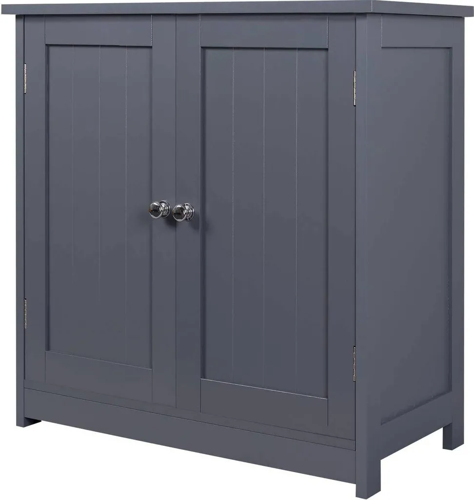 Meuble de rangement salle de bain 60 cm - Meuble-lavabo gris et blanc