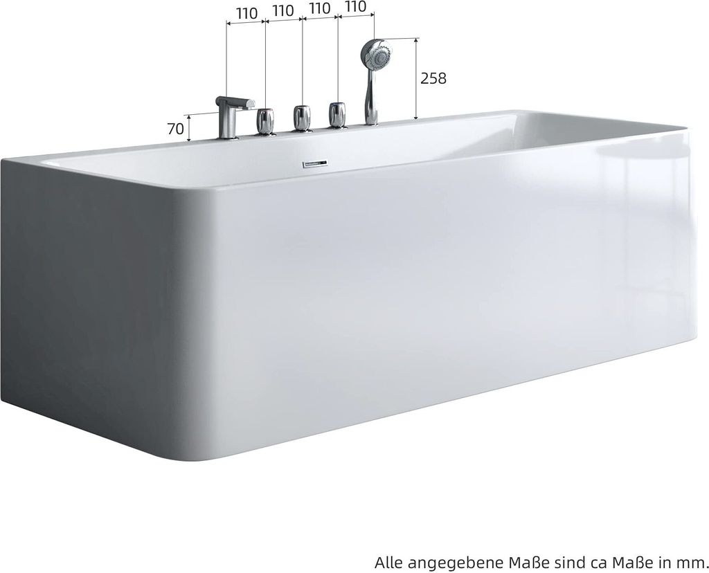 Mai & Mai Freistehende Badewanne 170x80cm Rechteck Produktbild 8