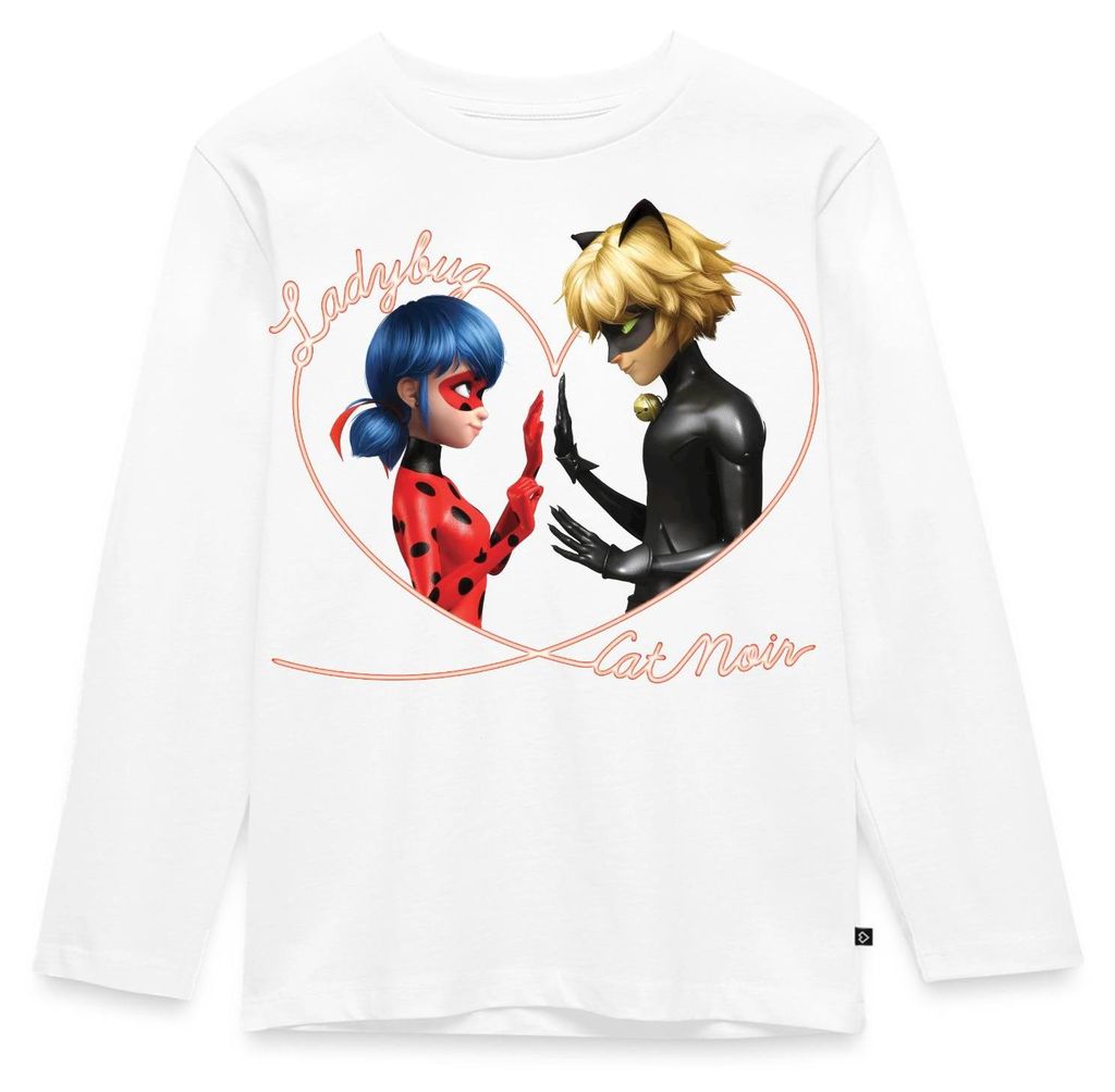 Spreadshirt Miraculous Ladybug Und Cat Noir Herz Kinder Premium Langarmshirt, 98/104 (2 Jahre), Weiß