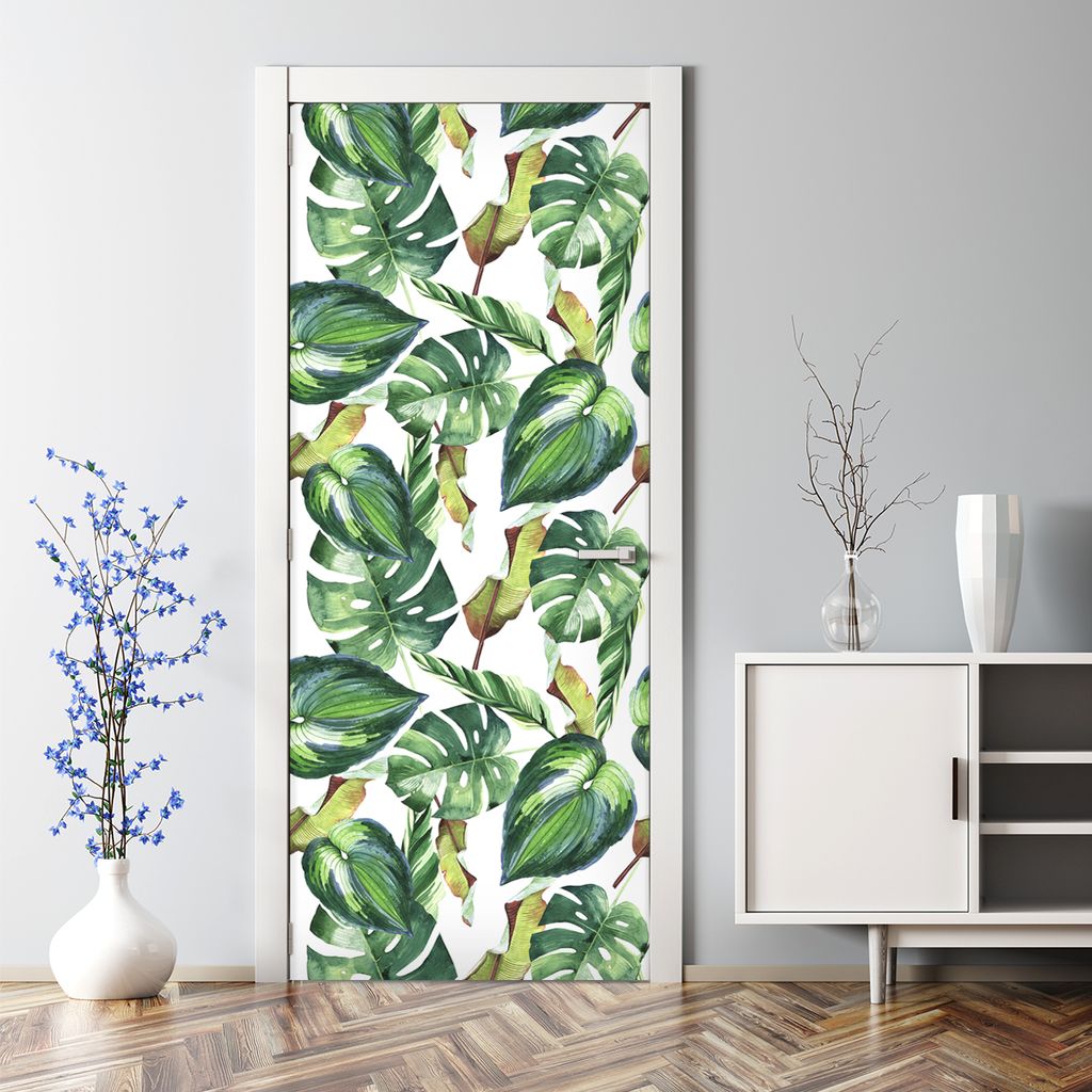 Dekorative Türtapete selbstklebend Klebefolie Türposter Türaufkleber Tropische Blätter 85 x 200 cm