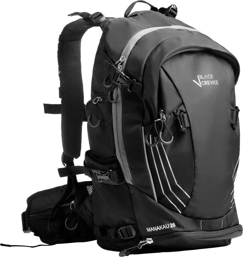 BLACK CREVICE - Wander & Bike Rucksack MANAKAU 26 Liter inkl. Regenhülle | Schwarz