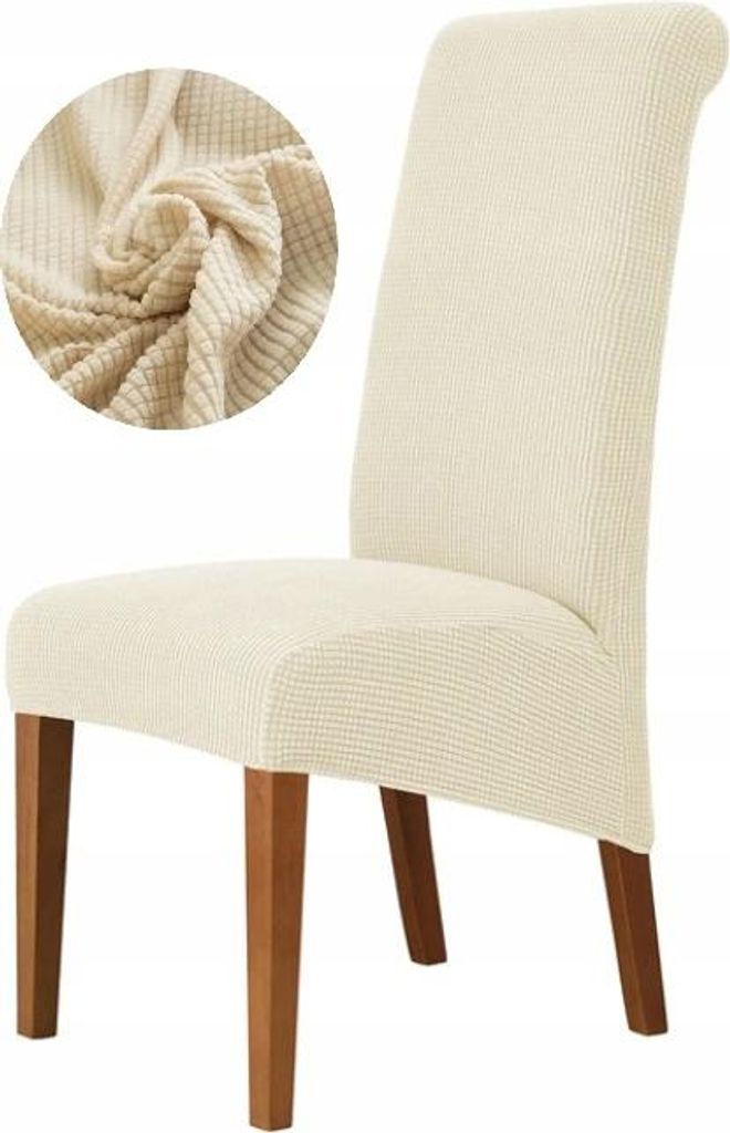 MEBLE ODNOWA, Stuhlbezug für schräge Stühle, Größe XXL, Jacquardbezug, Creme, Schonbezug, elastisch, Jacquard, strukturiert, maschinenwaschbar