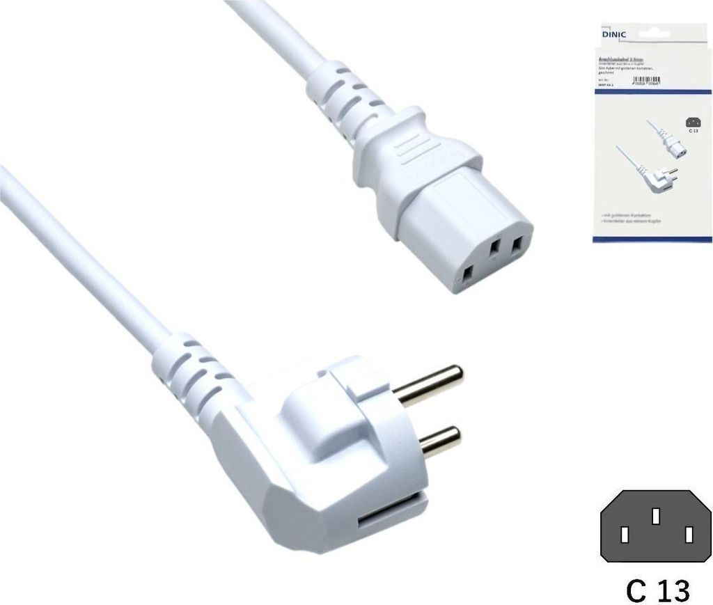 DINIC CB-N-W-KB, 1,8 m, Netzstecker Typ E+F, IEC C13, Produktbild 