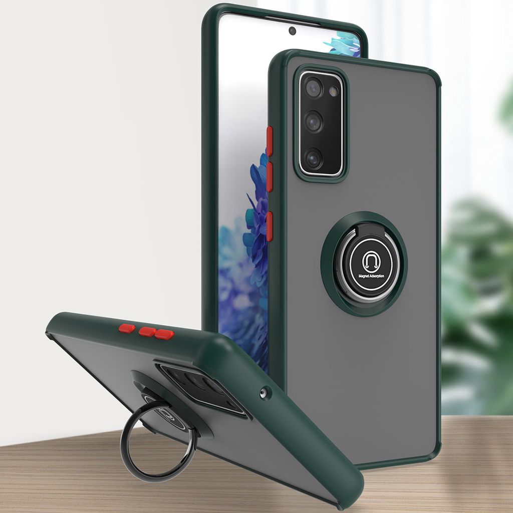 Samsung S20 FE Hülle, Ring Halter Ständer Matte Transluzent TPU Rahmen Stoßfest Schutzhülle für Samsung Galaxy S20 FE 5G/S20 FE 2022 dunkelgrün