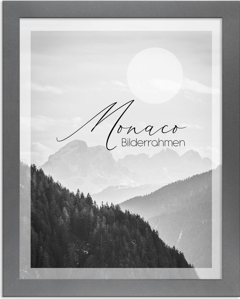 Bilderrahmen Monaco - 56x71 cm, Grau Schlicht Nachbildung, 1 mm Kunstglas klar