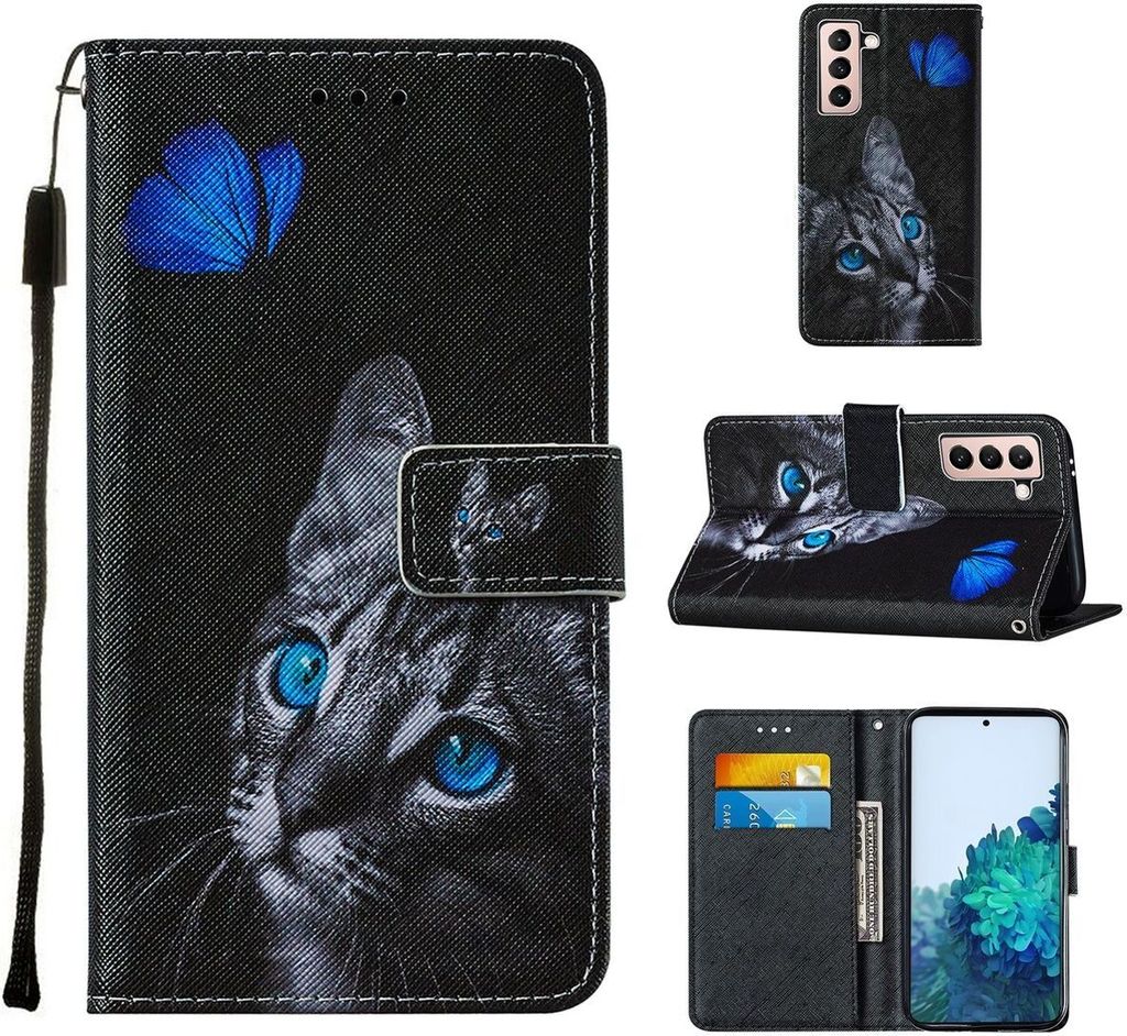 König Design Hülle kompatibel mit Samsung Galaxy S21 Plus Kunstleder Handyhülle - Handy Case Schwarz