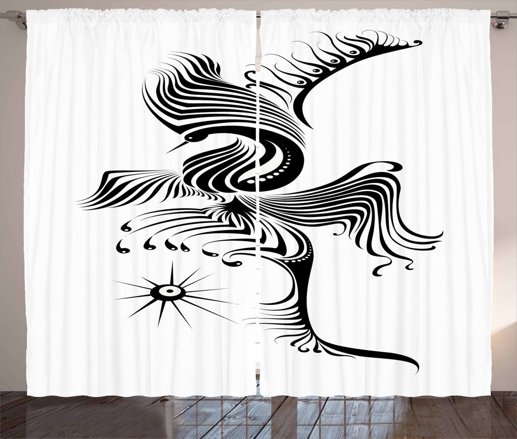 ABAKUHAUS Feder Rustikaler Vorhang, Abstrakter Phoenix-Entwurf, Wohnzimmer Universalband Gardinen mit Schlaufen und Haken, 280 x 225 cm, Weiß und ...