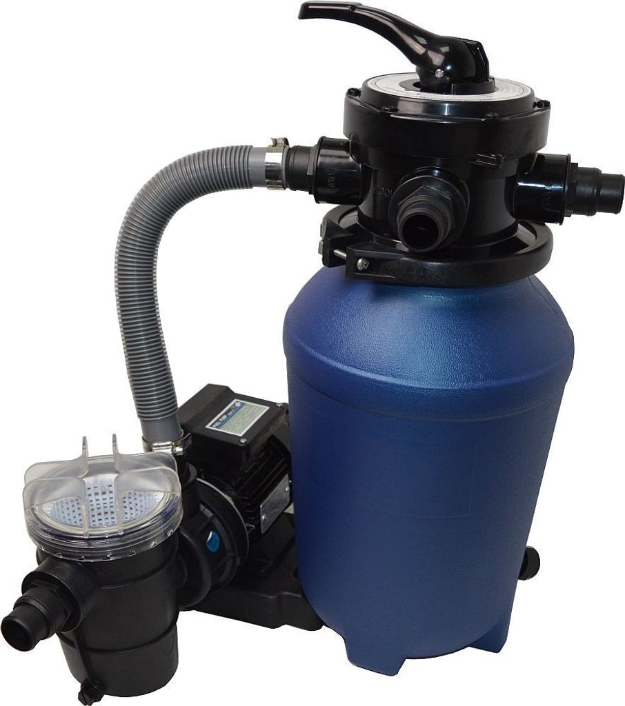 A sand filter system for a swimming pool, shown against a white background.