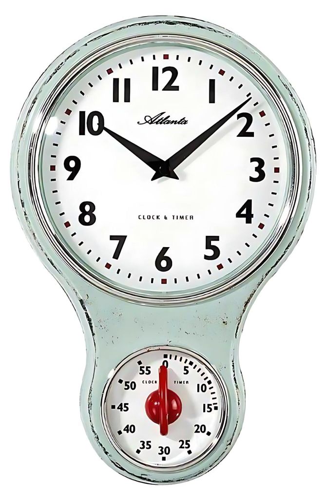 A vintage-style wall clock with an integrated timer.