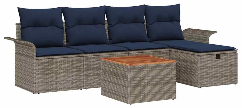 vidaXL Gartensofa-set mit Kissen mit Speicher 6 pcs Grau Poly-Rattan