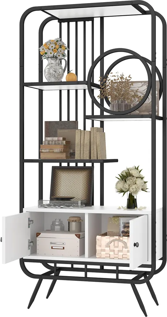 Meuble de Rangement pour Salon ou Bureau 180 cm en Métal Blanc et Noir