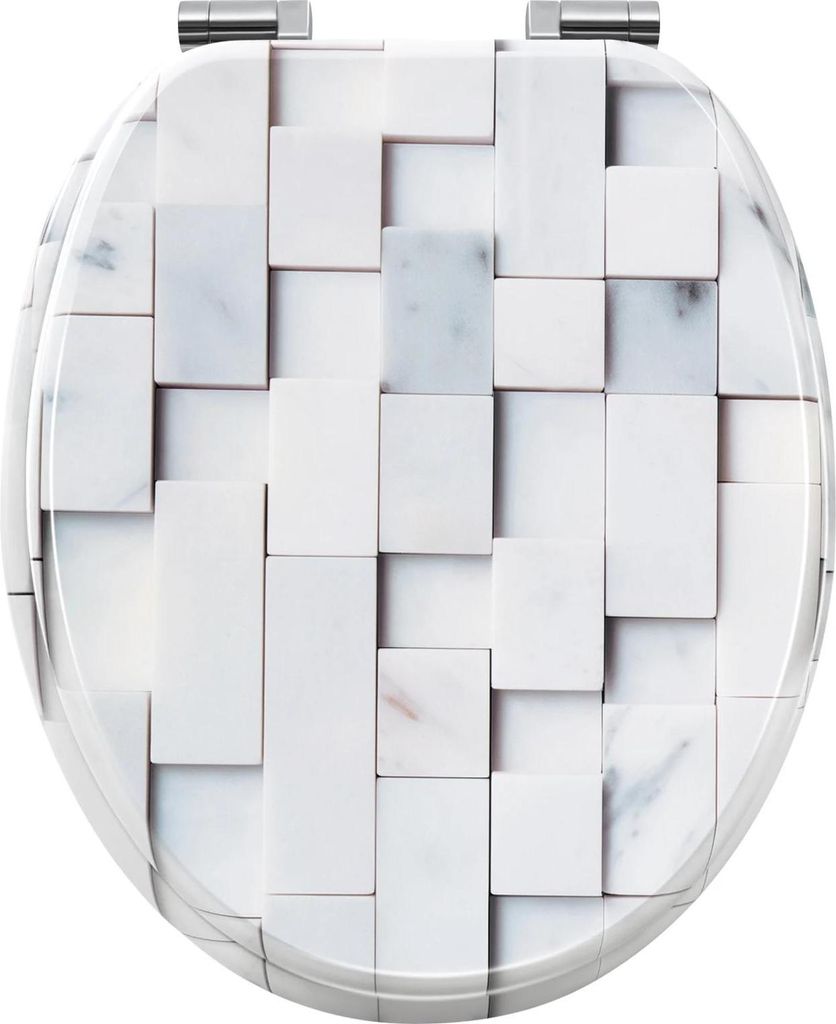WC-Sitz - Mosaik-Motiv - U-Form Vorn Offen - Absenkautomatik Soft-Close - Verstellbare Scharniere 13–17,5 cm - MDF 43,5x37,8 cm - Belastbar 175 k...