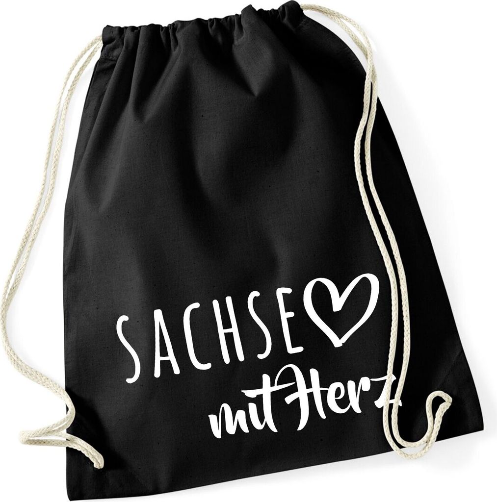 Huuraa Turnbeutel Sachse mit Herz 12 Liter Black Baumwolle Rucksack Geschenkidee