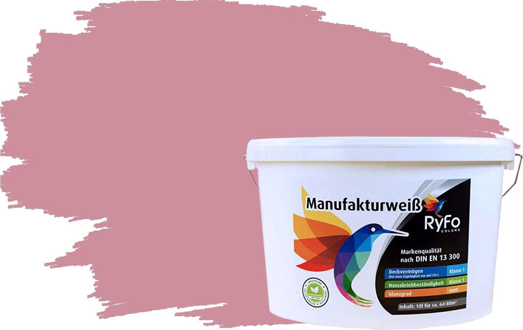 RyFo Colors Bunte Wandfarbe Manufakturweiß Pastellpink 10l - weitere Violett Farbtöne und Größen erhältlich, Deckkraft Klasse 1, Nassabrieb Kl...