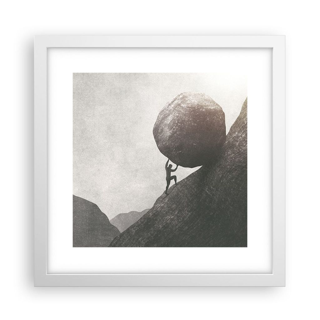 Gerahmtes Poster - Weißer Rahmen - Sisyphus Arbeit Stein - 30x30 cm - Wand Bild - Wanddeko - Wandbilder - Kunstposter - Wandposter - Bilderrahmen ...