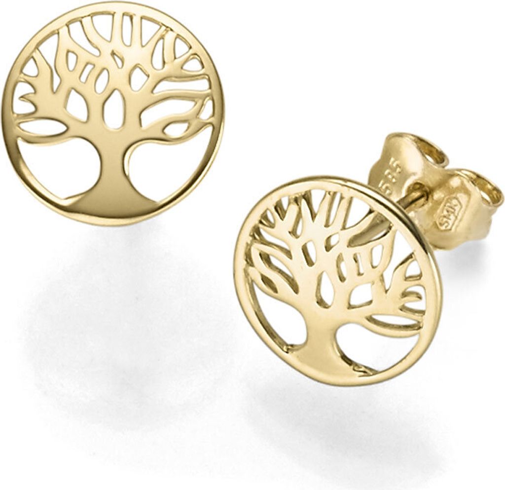 Lebensbaum Ohrstecker Stecker Ohrringe Ohrschmuck 10mm Kreis 585 Gold Gelbgold