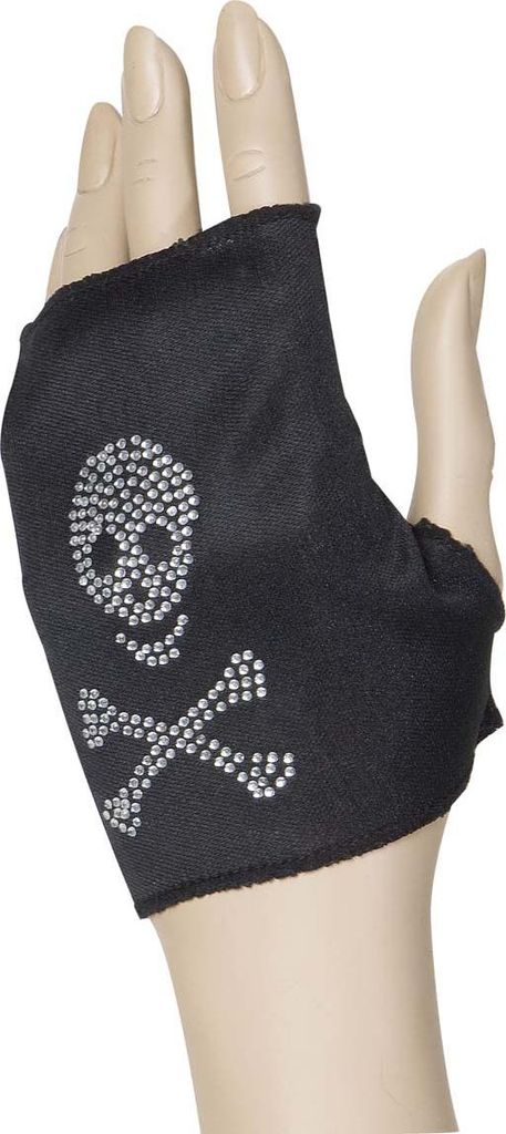 Fingerloser Handschuh mit Strass-Totenkopf schwarz - Einheitsgröße