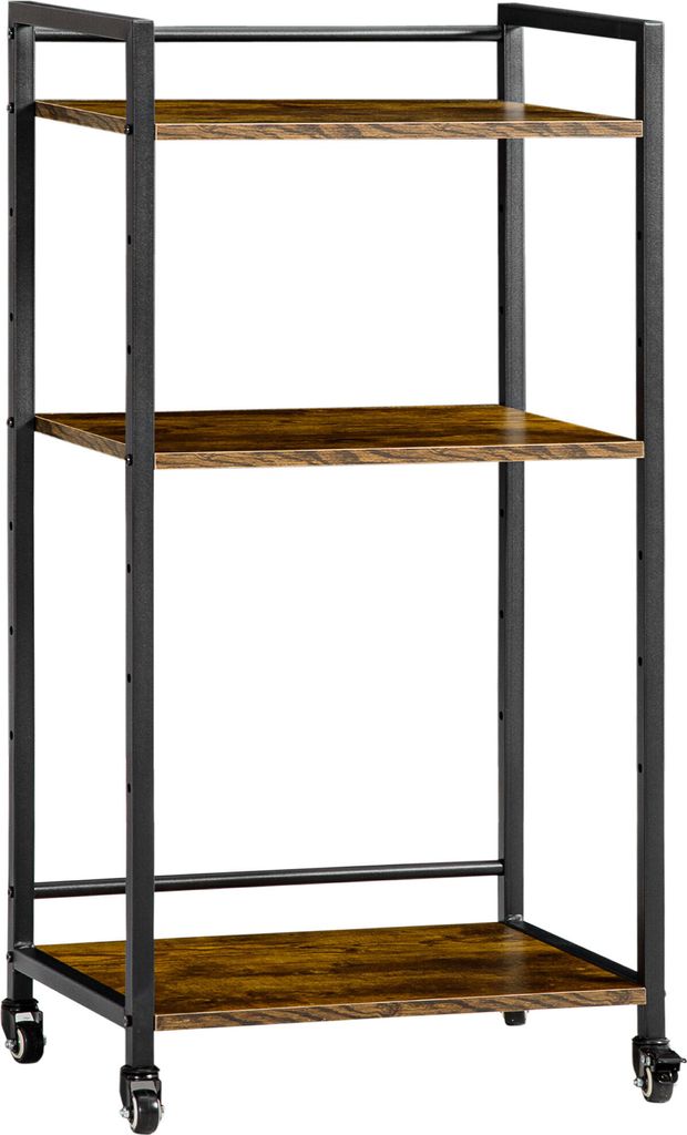 HOMCOM Aufbewahrungswagen mit 3 verstellbaren Regalen, Druckerständer mit Rollen für Büro, Küche, Schlafzimmer, 50 x 35 x 100,5 cm, rustikales ...