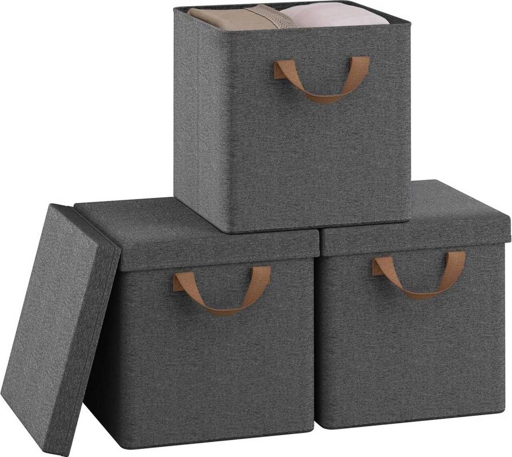 WOLTU Faltbare Aufbewahrungsboxen 3 Stück, mit Deckel Metallrahmen, Mehrzweck : Grau 20L(27x27x27 cm) Farbe: Grau Größe: 20L(27x27x27 cm)