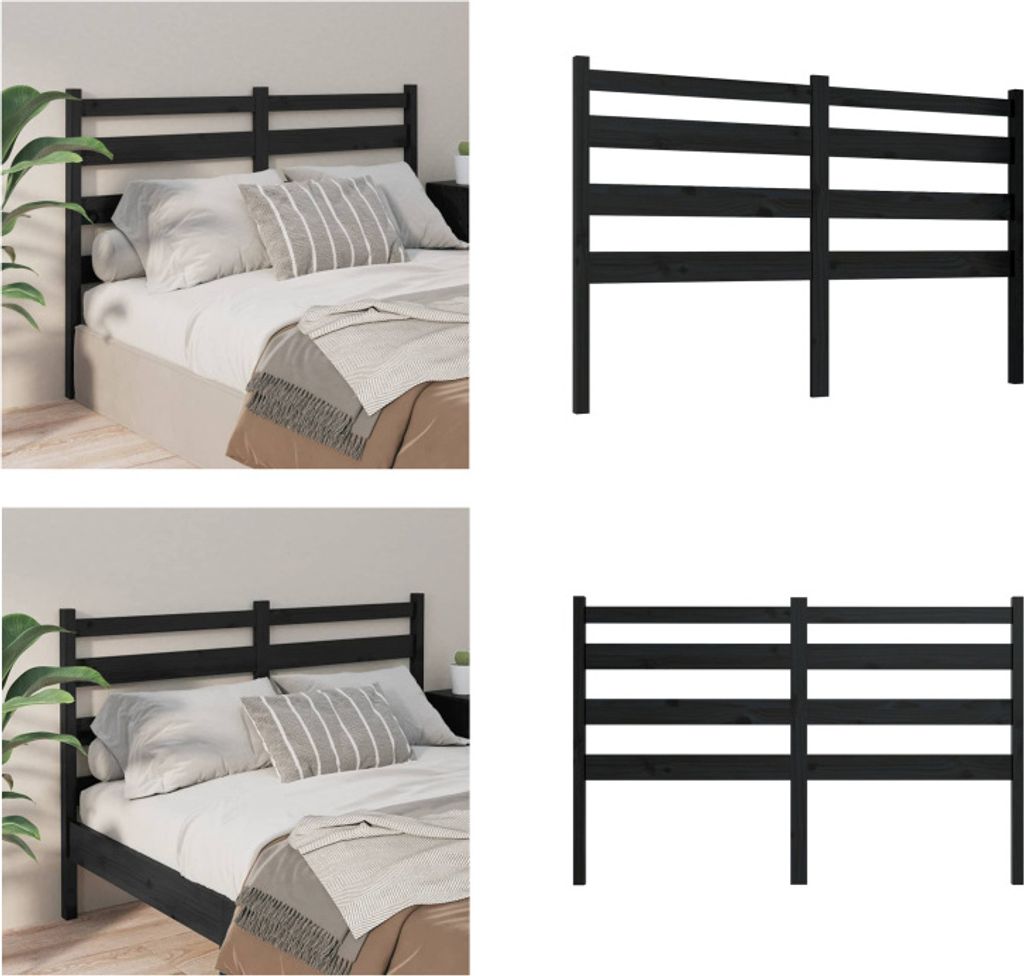 vidaXL Kopfteil Schwarz 186x4x100 cm Massivholz Kiefer - Produktbild 