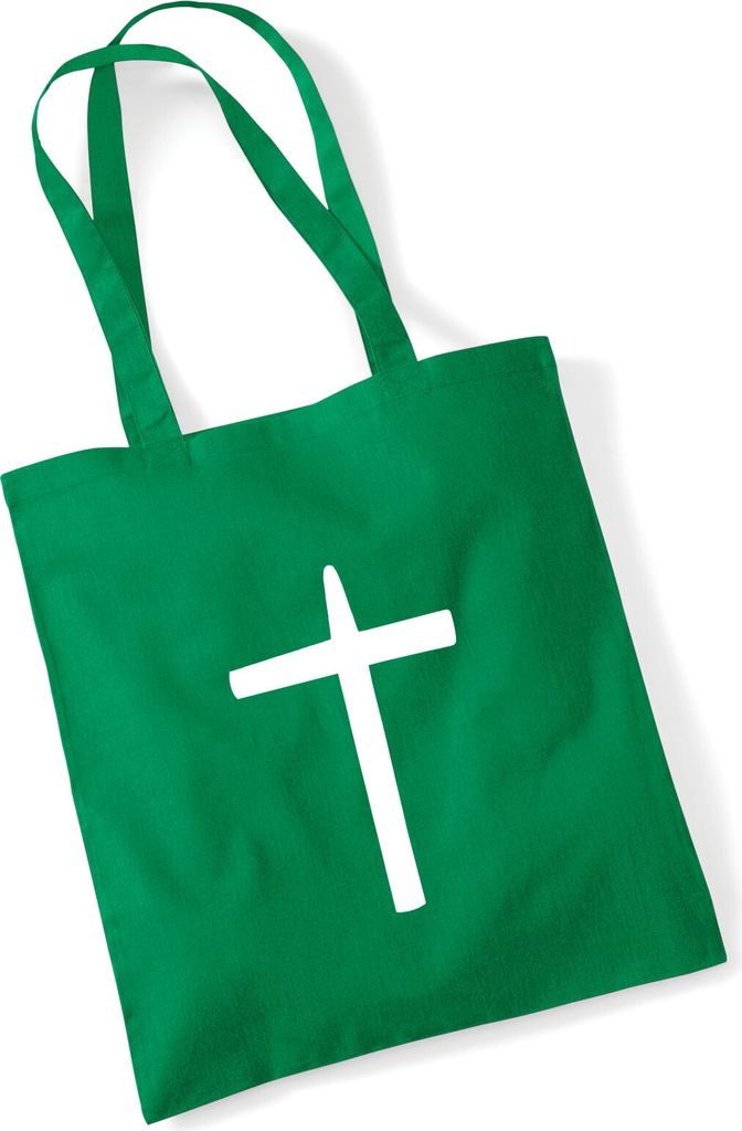 Huuraa Jutebeutel Kreuz Christentum 10 Liter Kelly Green Baumwolle Tasche Geschenkidee