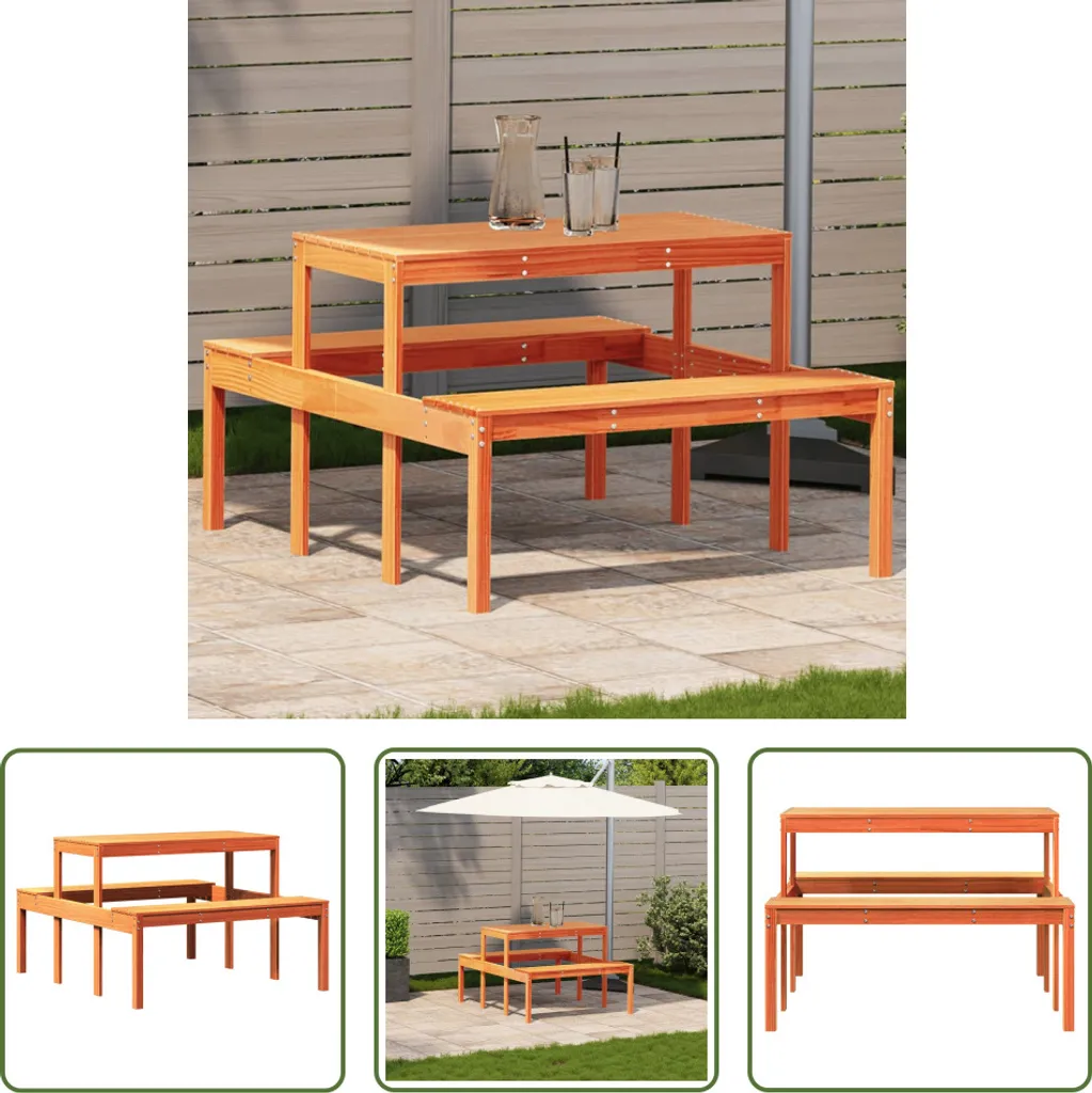 Tavolo da Picnic in Legno di Pino Massiccio Marrone Cera 110x134 cm
