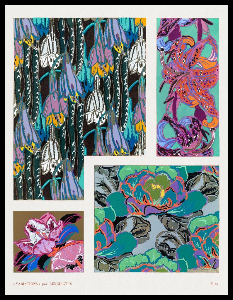 Plakat 50x65cm Blumen Art Deco v.12, Bénédictus Vintage für das Wohnzimmer