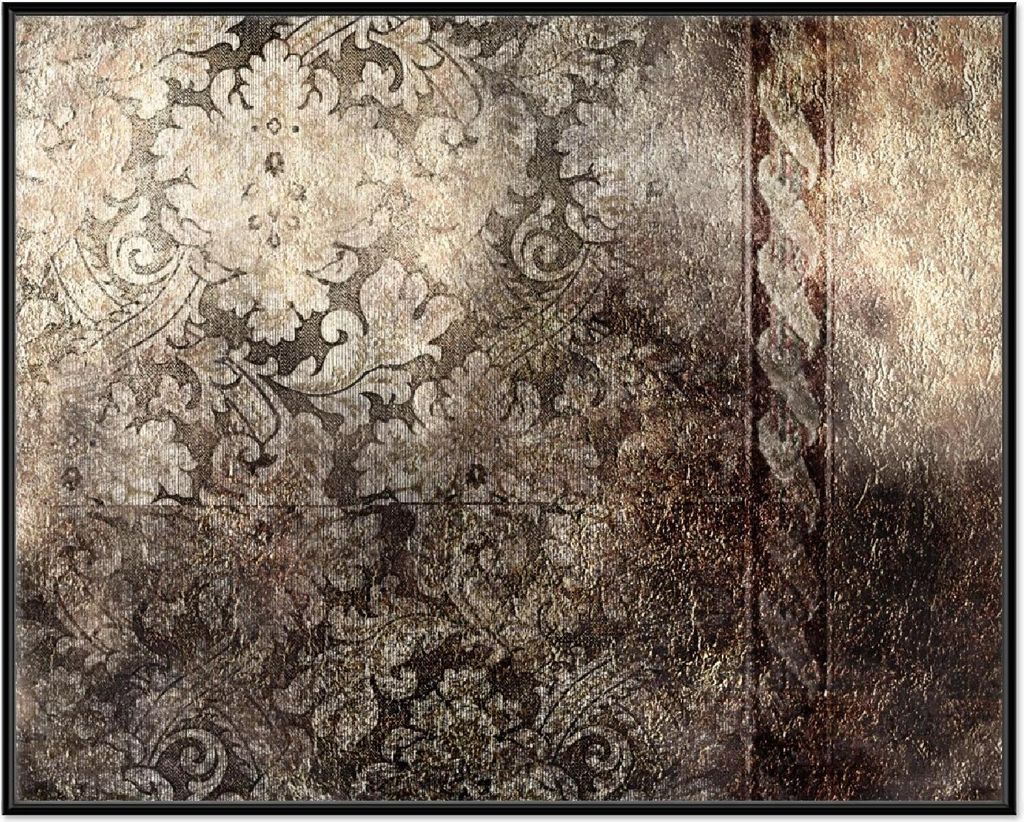 Wallario Wandbild Schnörkelmuster in dunkelbraun, Größe: 40,30 x 50,30 cm, Poster mit schwarzem Aluminiumrahmen