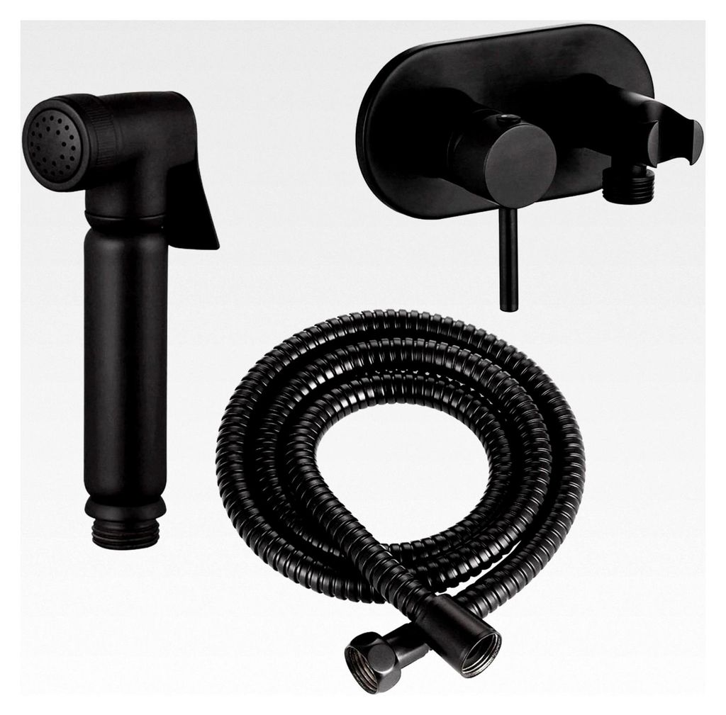 Bidet-Handbrause Set Schwarz Matt, WC Shattaf Komplettset mit Kalt-/Warm-Mischer, G1/2" Ventil, Halterung und Brauseschlauch, Hygienebrause für WC