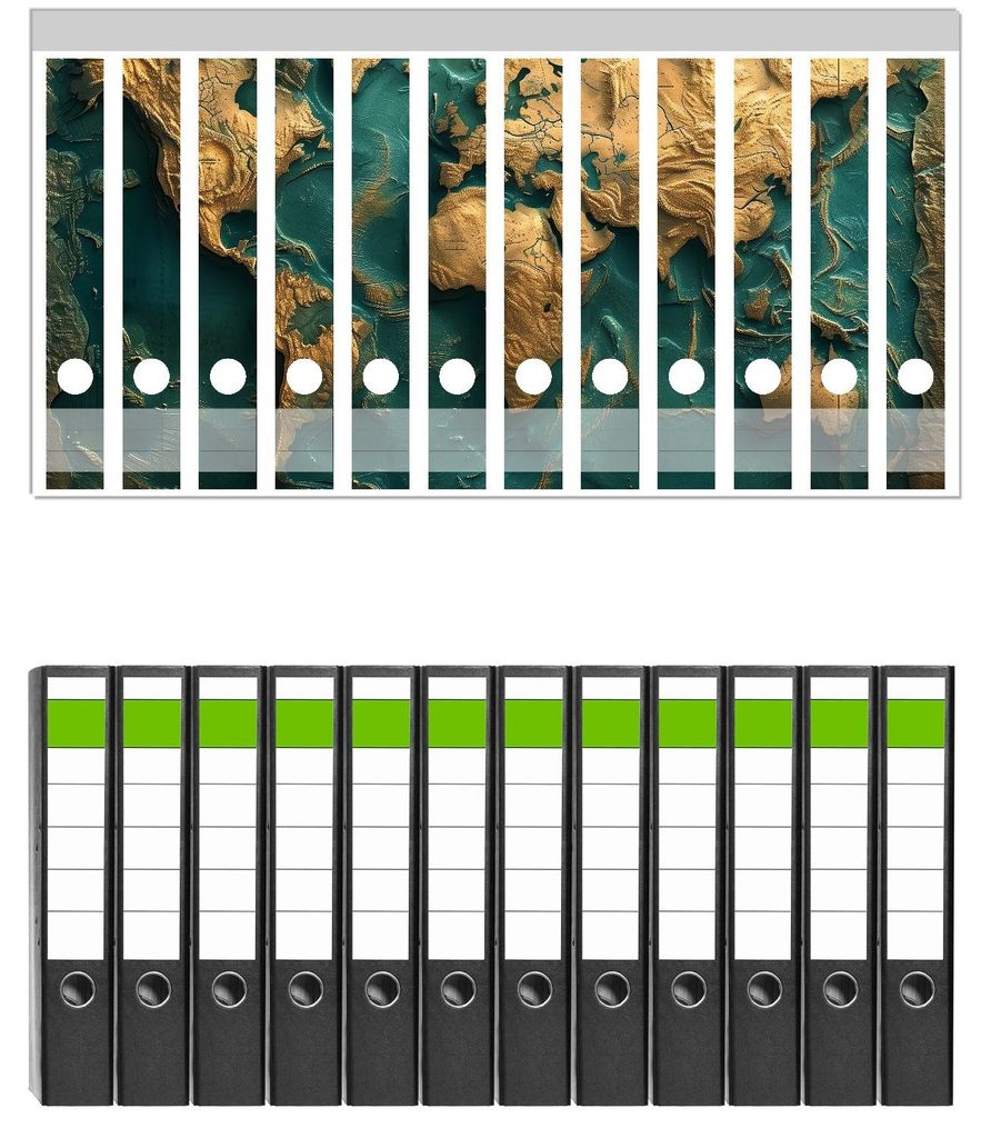 Wallario 12 Stück schmale Ordner inkl. Klebeetiketten mit Motive Die Welt von oben - Set mit Rückenschildern / Ordnerrücken Stickern