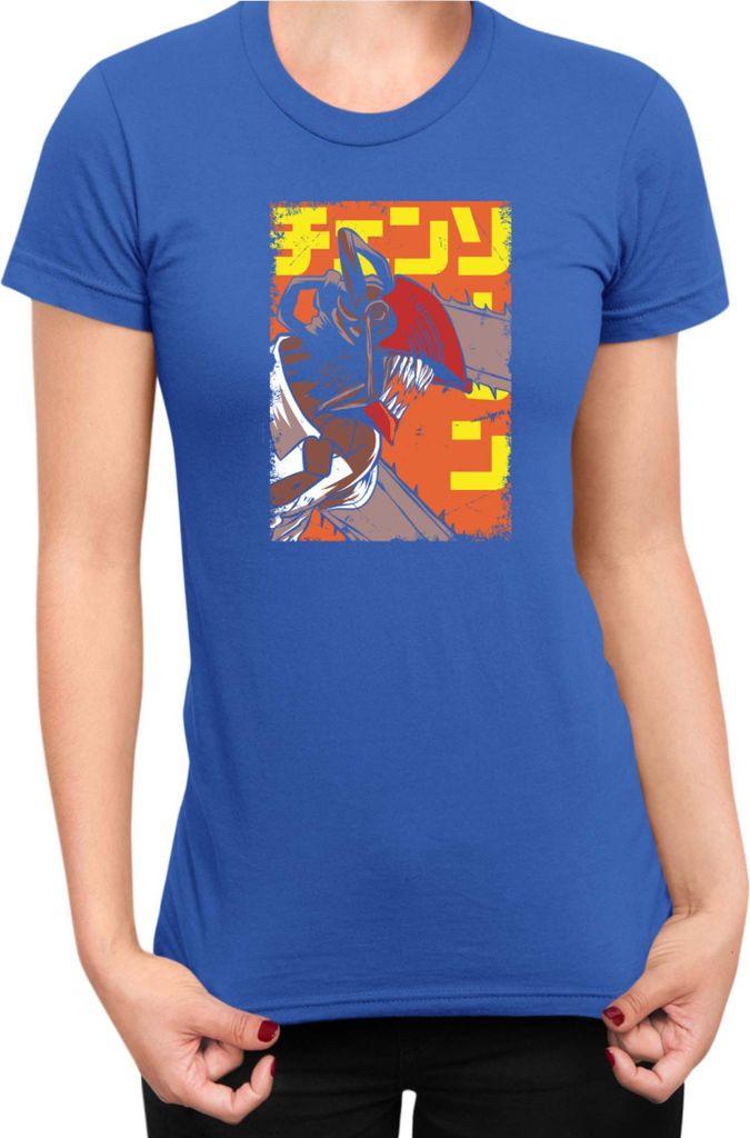 Damen T-Shirt Manga Japan Anime Comics Animation Chainsaw Anime manga Man 11, Lady 2XL / Blau