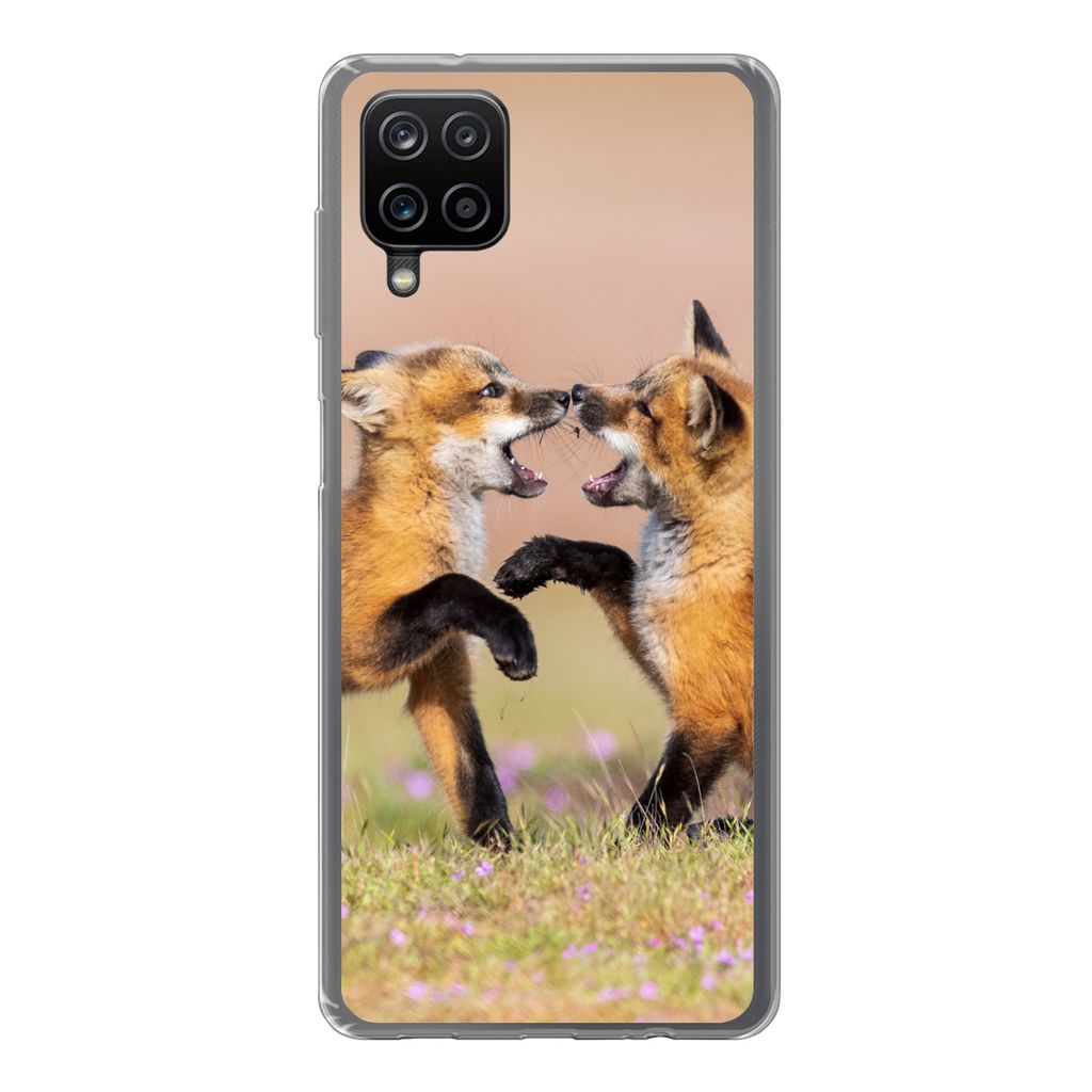 MuchoWow Handyhülle Schutzhülle Hülle für Samsung Galaxy A12 Füchse - Blumen - Porträt Silikon Softcase Handy Hülle - Bild