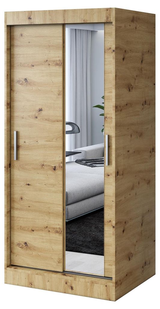 Kleiderschrank mit Spiegel - 90x200cm - Artisan Eiche - Produktbild 