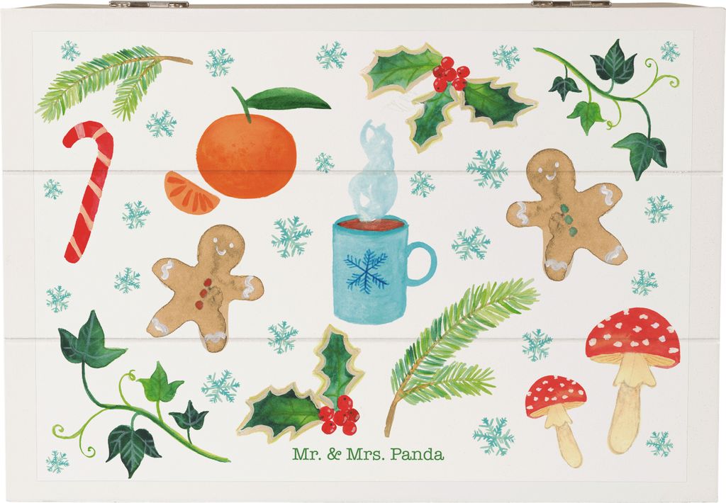 Mr. & Mrs. Panda Holzkiste Winter 22 x 15 cm - Geschenk, Lebkuchen, fotobox, Weihnachten, Schnee, Schatzkiste, Box, Truhe, Jahreszeit, kalt, Gesche...
