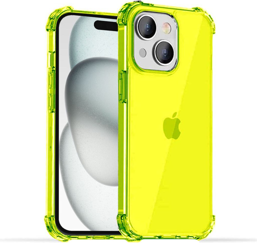 Handyhülle passend für iPhone 15 Plus - Transparente stoßfeste Silikonhülle mit Bumper - Neongelb