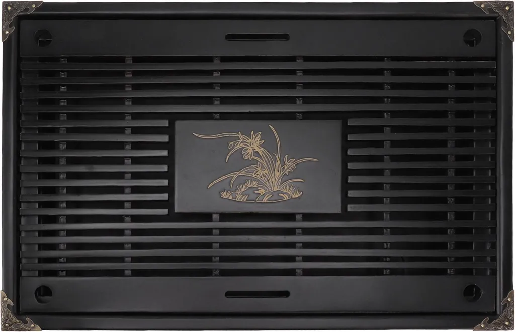 Plateau de service à thé chinois avec bac de récupération d'eau noir - 7