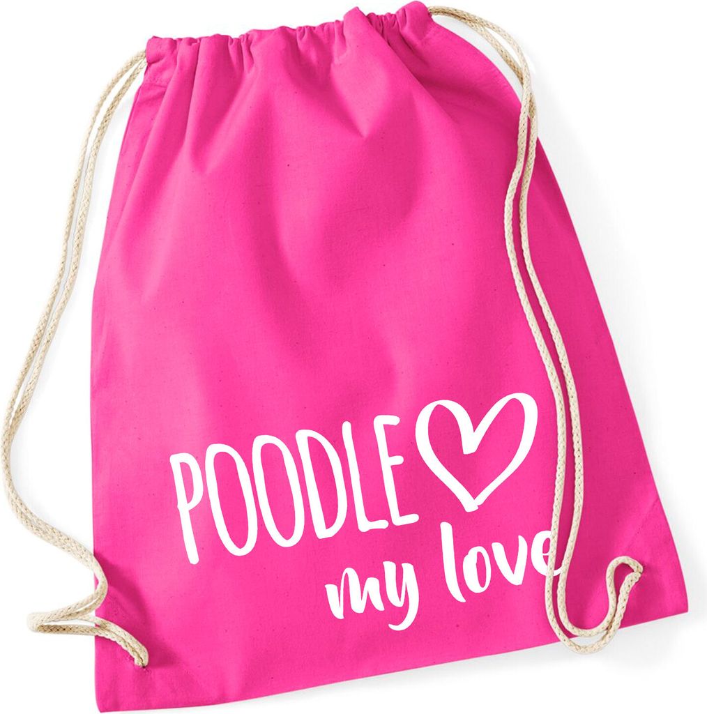 Huuraa Turnbeutel Poodle my love 12 Liter Fuchsia Baumwolle Rucksack Geschenkidee