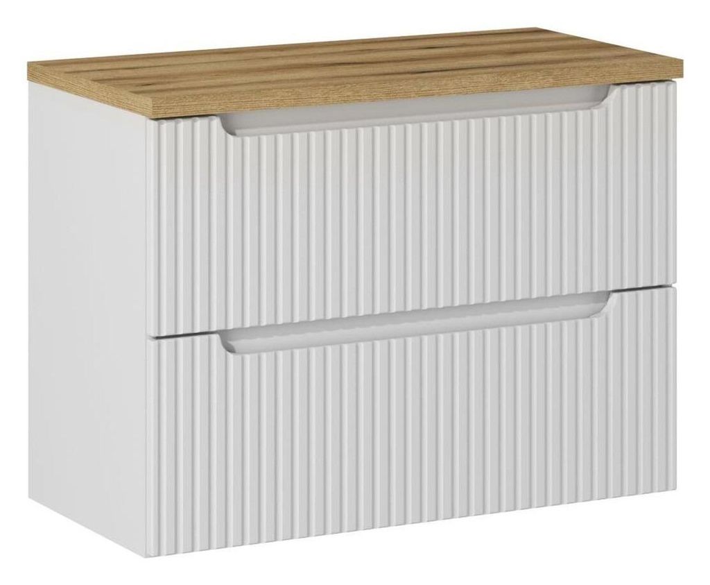 Waschbeckenunterschrank - Mit Arbeitsplatte & Waschbeckenunterschrank 80 cm Zwei Schubladen, Nova White N BM105 - Weiß / Evoke Eiche