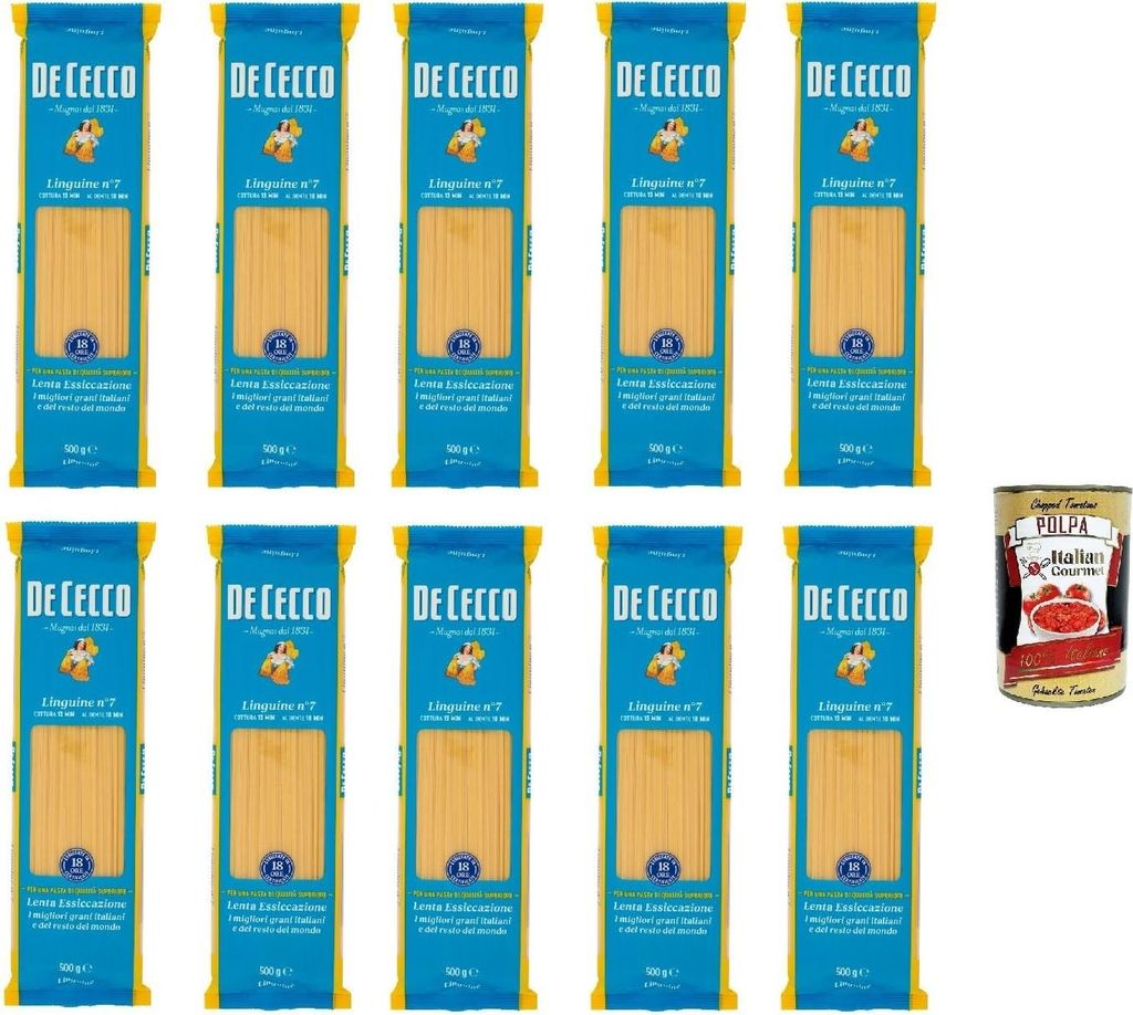 De Cecco Linguine n. 7 100% Italienisch Pasta Nudeln 10x 500g + Italian Gourmet Polpa 400g