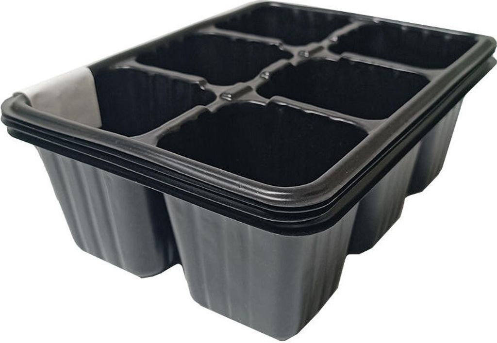 4 Saatplatten für die Pflanzenvorzucht, je mit 6 Zellen und Drainage-Löchern