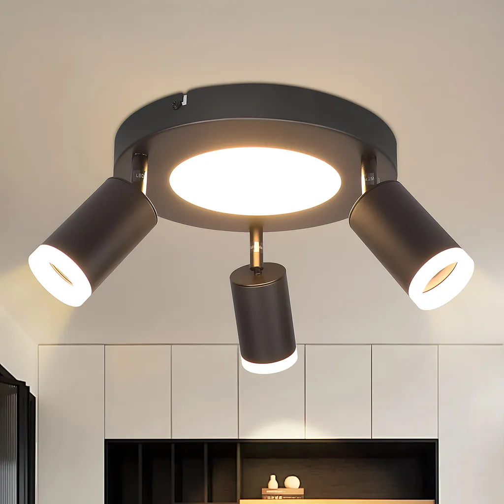 Spot de Plafond LED Orientable 3 Lumières Luminaire de Cuisine en Métal