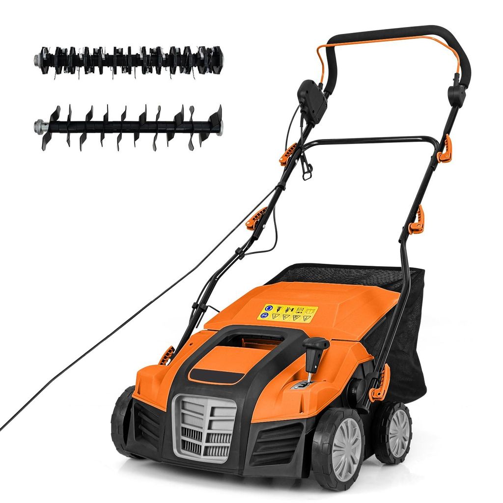 GOPLUS 2 in 1 Elektro Vertikutierer Rasenlüfter, 2000 Watt Rasenvertikutierer - 40cm Arbeitsbreite 3 Stufen Höhenverstellung, Orange
