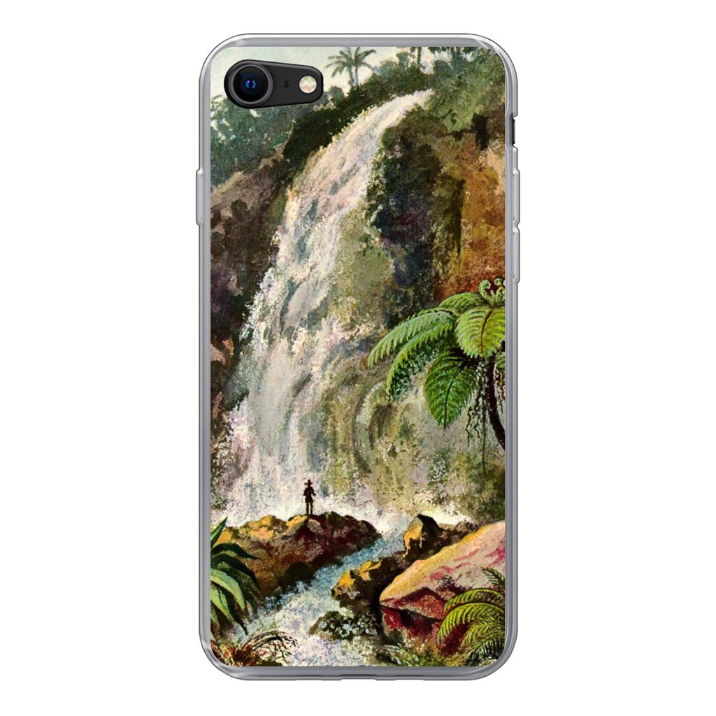 MuchoWow Handyhülle Schutzhülle Hülle für iPhone SE 2020 Wasserfall - Kunst - Alte Meister Silikon Softcase Handy Hülle - Kartenbesitzer